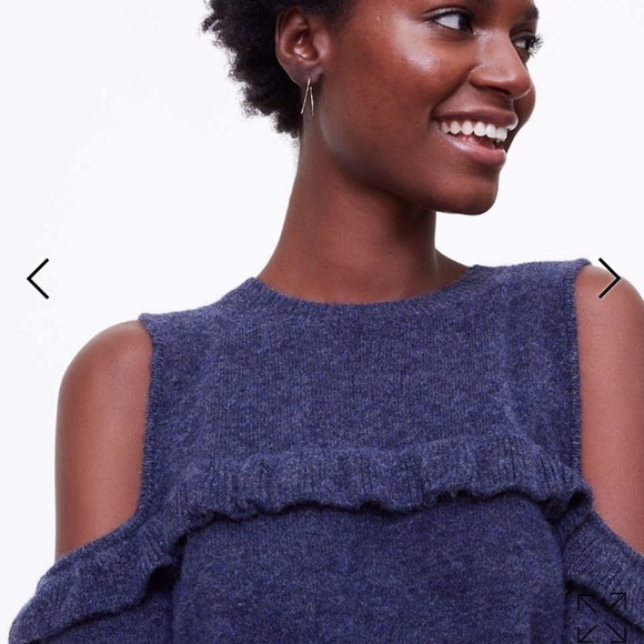 Ann Taylor LOFT Blue Cold Ruffle Shoulder Sweater Ruffle - Picture 2 of 5